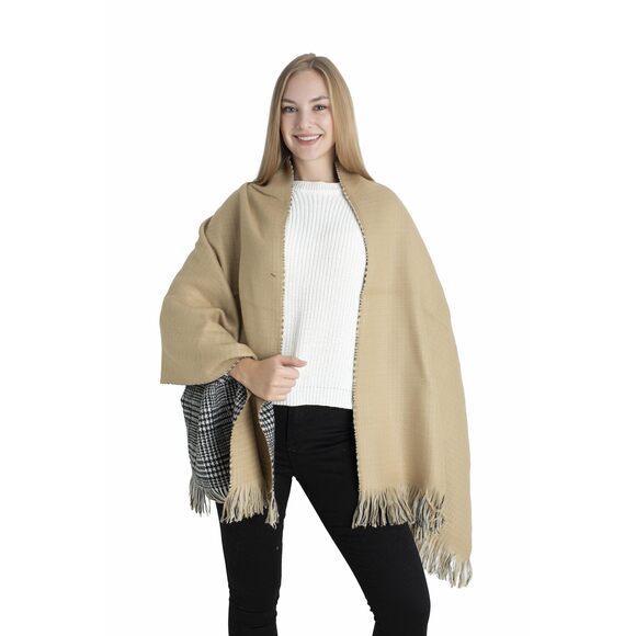 Oversized Reversible Shawl Wrap For Women, Soft Acrylic Blanket Scarf, 2852